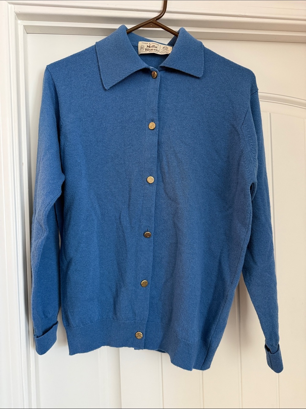 Tweeds and Tartans by Moffat Weavers Wool Women's Vintage Sweater Cardigan Blue